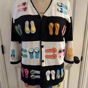 Berek Sweater cardigan Beach Flip Flops Vintage Button Up Black & white L